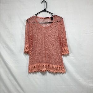 BKE Red large Lace Blouse in Peach